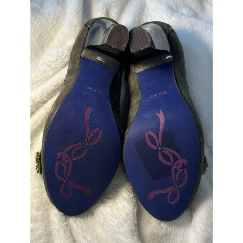 New Poetic License London Suede Peep Toe Pumps with Rhinestone Bow Embellishment